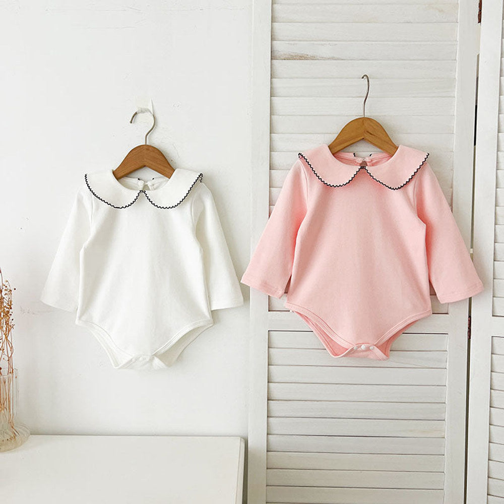 MyKids-USA® Baby Girls Long Sleeves Peter Pan Collar Simple bodysuit