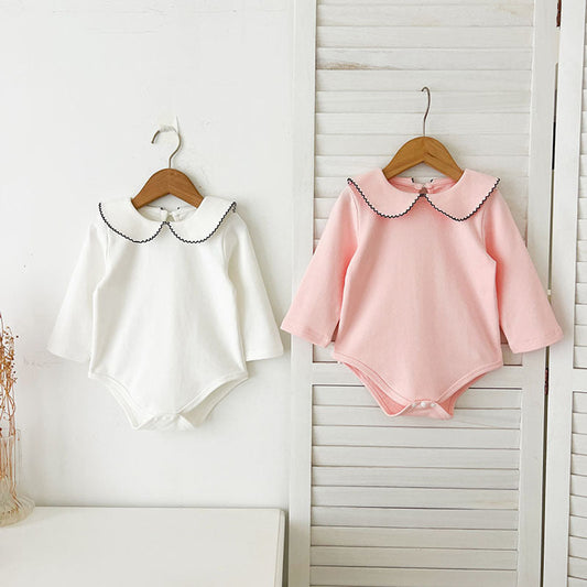 MyKids-USA® Baby Girls Long Sleeves Peter Pan Collar Simple bodysuit
