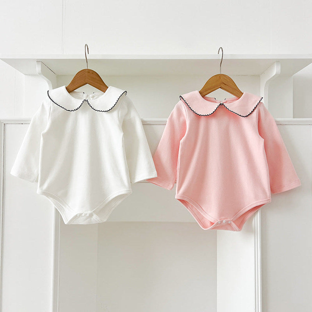 MyKids-USA® Baby Girls Long Sleeves Peter Pan Collar Simple bodysuit