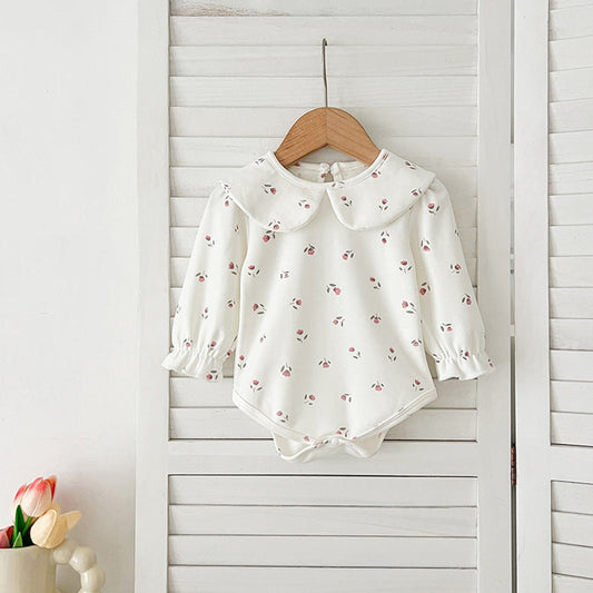 MyKids-USA® SpringArrival Baby Girls Long Sleeves Dots/Floral Pattern Peter Pan Collar White bodysuit