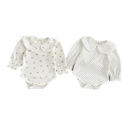 MyKids-USA® SpringArrival Baby Girls Long Sleeves Dots/Floral Pattern Peter Pan Collar White bodysuit