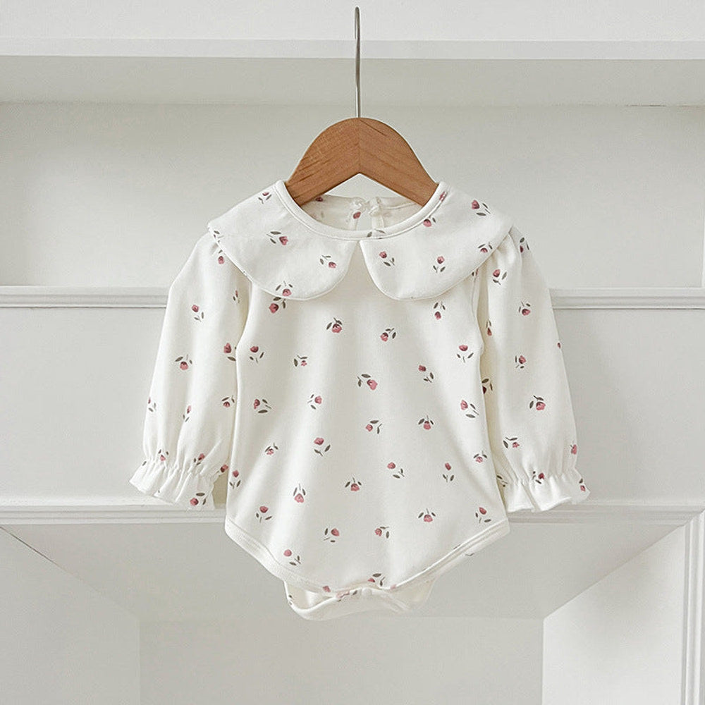 MyKids-USA® SpringArrival Baby Girls Long Sleeves Dots/Floral Pattern Peter Pan Collar White bodysuit