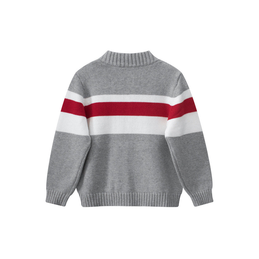 MyKids-USA® European and American Style Boys’ Outerwear: Striped Long Sleeves Single Breasted Knitted Coat for Children