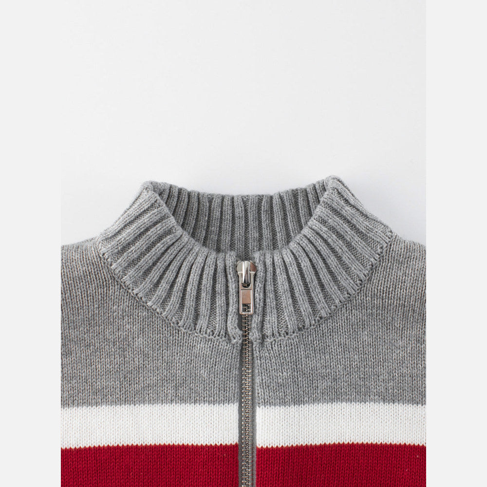MyKids-USA® European and American Style Boys’ Outerwear: Striped Long Sleeves Single Breasted Knitted Coat for Children