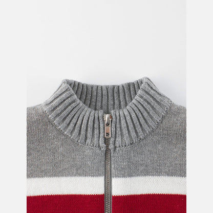 MyKids-USA® European and American Style Boys’ Outerwear: Striped Long Sleeves Single Breasted Knitted Coat for Children