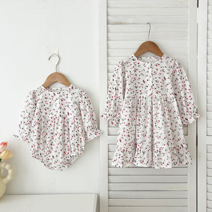 MyKids-USA® Baby Girls French-style Floral Print Long-sleeved bodysuit or Dress – Princess Sister Matching