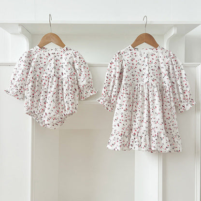 MyKids-USA® Baby Girls French-style Floral Print Long-sleeved bodysuit or Dress – Princess Sister Matching
