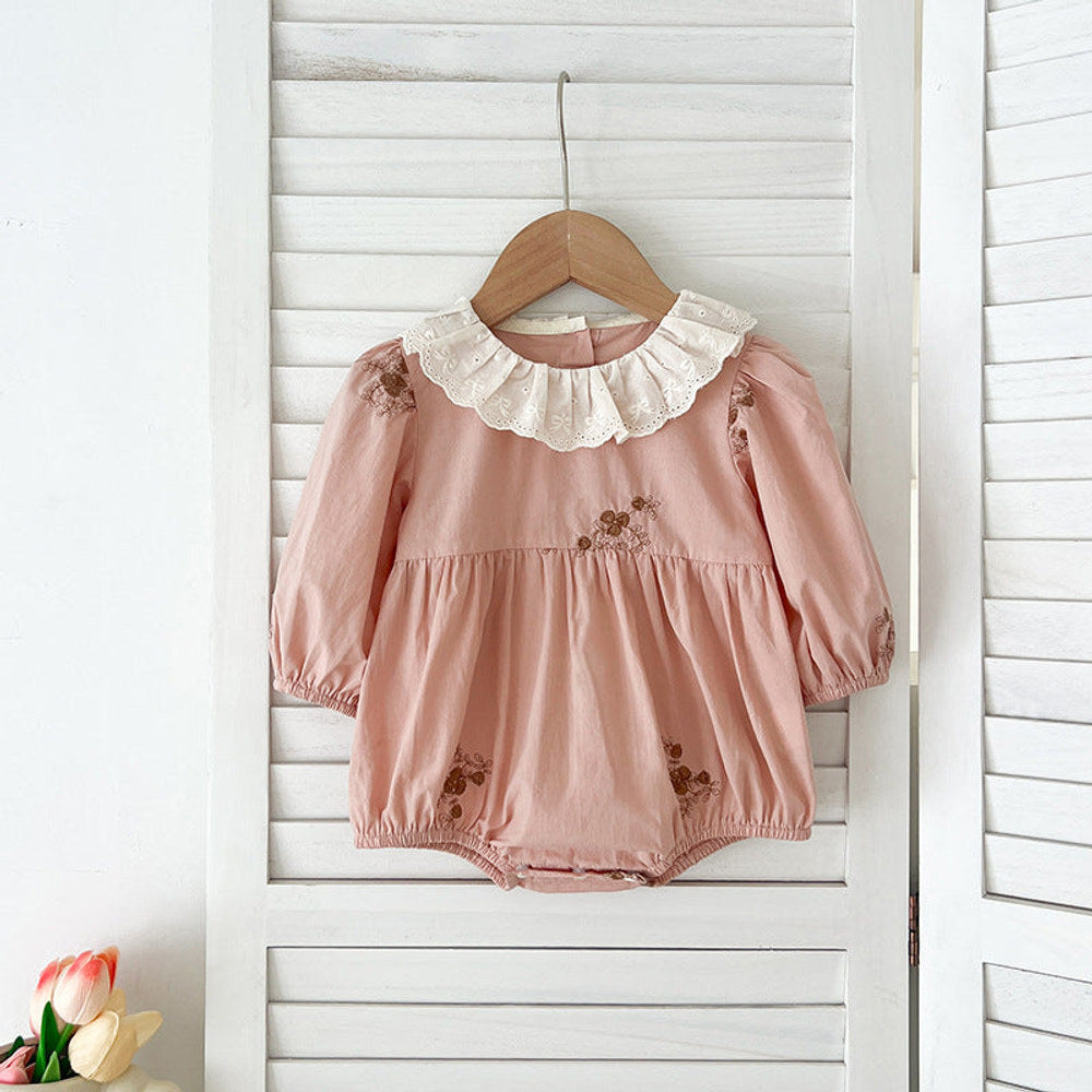 MyKids-USA® Baby Girls Floral Embroidery Pattern Long-sleeved bodysuit and Dress – Princess Sister Matching Set