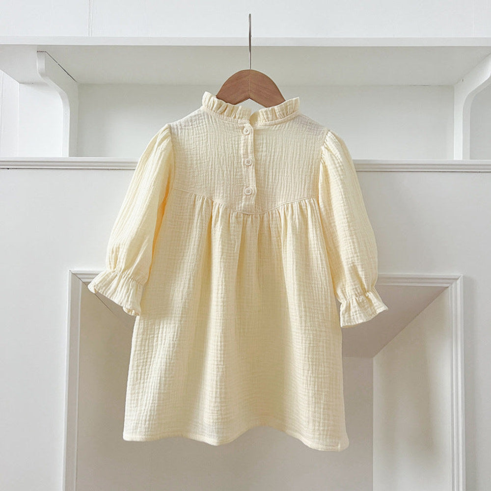 MyKids-USA® Baby Kids Girls Long Sleeves Solid Color Ruffle Collar Dress