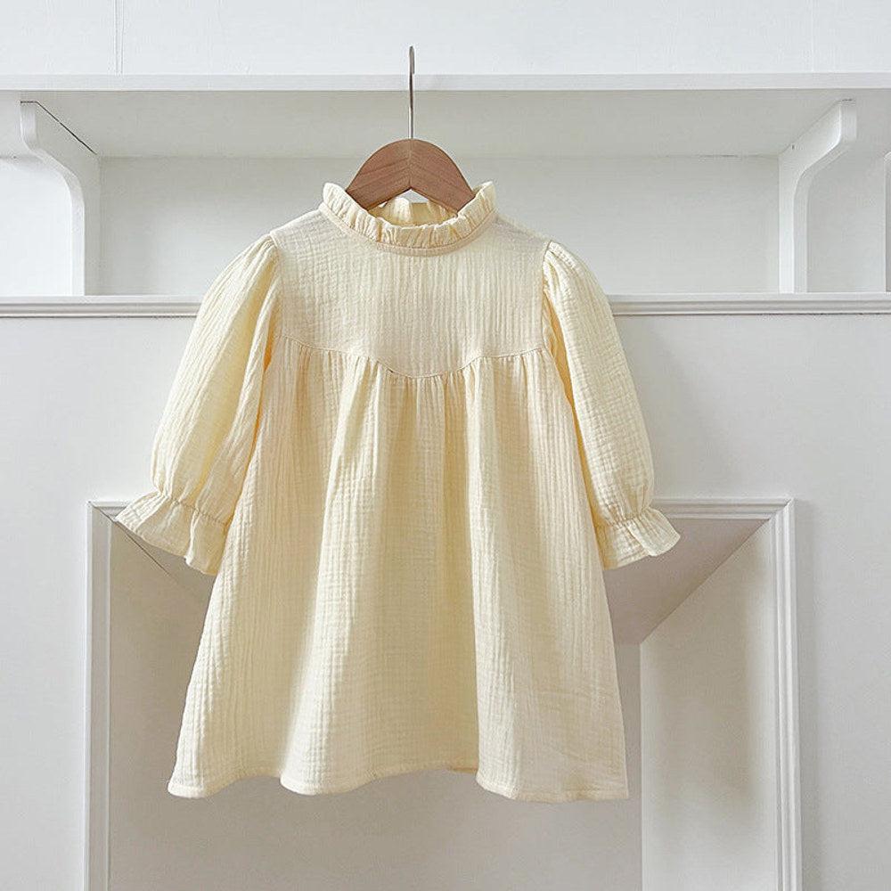 MyKids-USA® Baby Kids Girls Long Sleeves Solid Color Ruffle Collar Dress