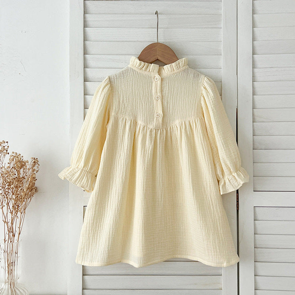 MyKids-USA® Baby Kids Girls Long Sleeves Solid Color Ruffle Collar Dress