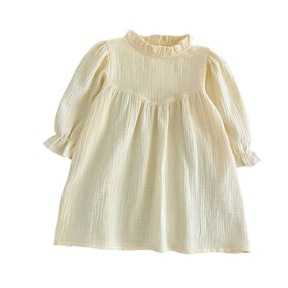 MyKids-USA® Baby Kids Girls Long Sleeves Solid Color Ruffle Collar Dress