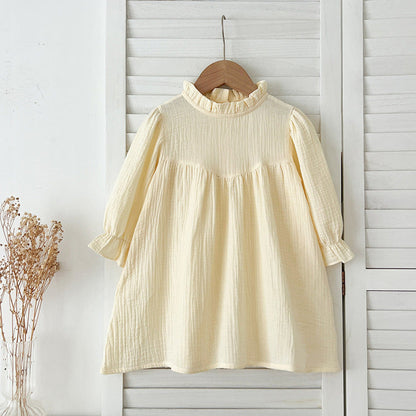 MyKids-USA® Baby Kids Girls Long Sleeves Solid Color Ruffle Collar Dress