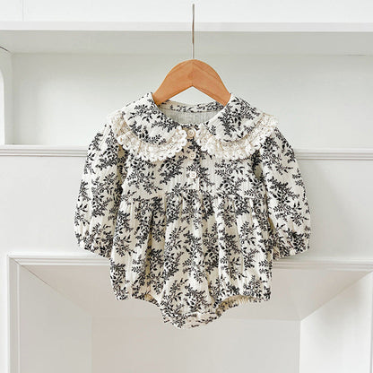 MyKids-USA® Baby Girls French-style Floral Print Long-sleeved bodysuit or Dress – Princess Sister Matching