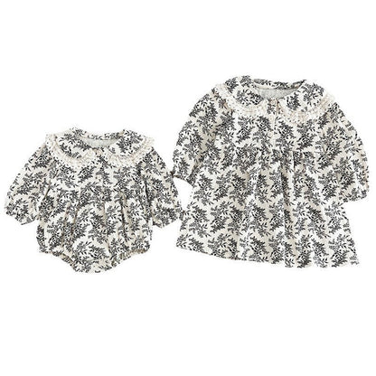 MyKids-USA® Baby Girls French-style Floral Print Long-sleeved bodysuit or Dress – Princess Sister Matching