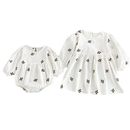 MyKids-USA® Baby Girls Floral Embroidery Pattern Long-sleeved bodysuit or Dress – Princess Sister Matching