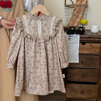 MyKids-USA® Ruffle Edged Neck French Style Floral Sweet Children’s Doll Dress