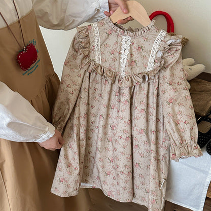 MyKids-USA® Ruffle Edged Neck French Style Floral Sweet Children’s Doll Dress