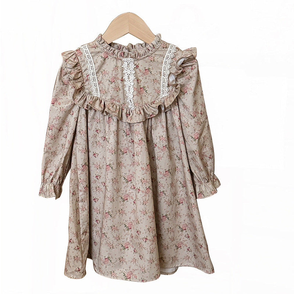MyKids-USA® Ruffle Edged Neck French Style Floral Sweet Children’s Doll Dress