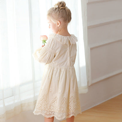 MyKids-USA® Solid Color Long-sleeved Dress with Lace Collar for Stylish Girls