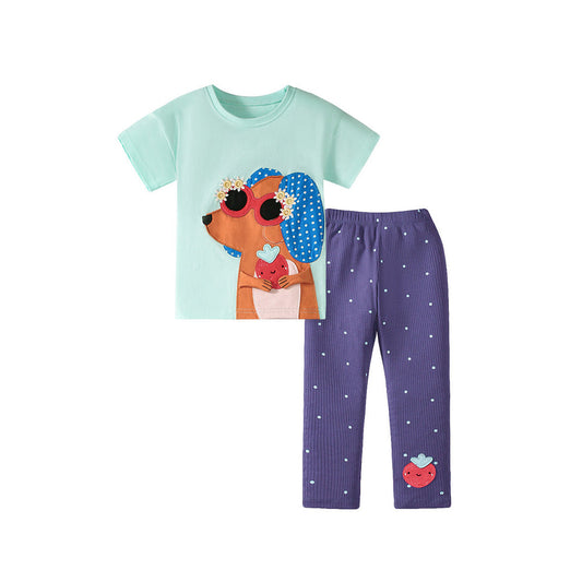 MyKids-USA® Baby Kids Puppy Cartoon Pattern T-shirt and Shorts Clothing Set for Girls