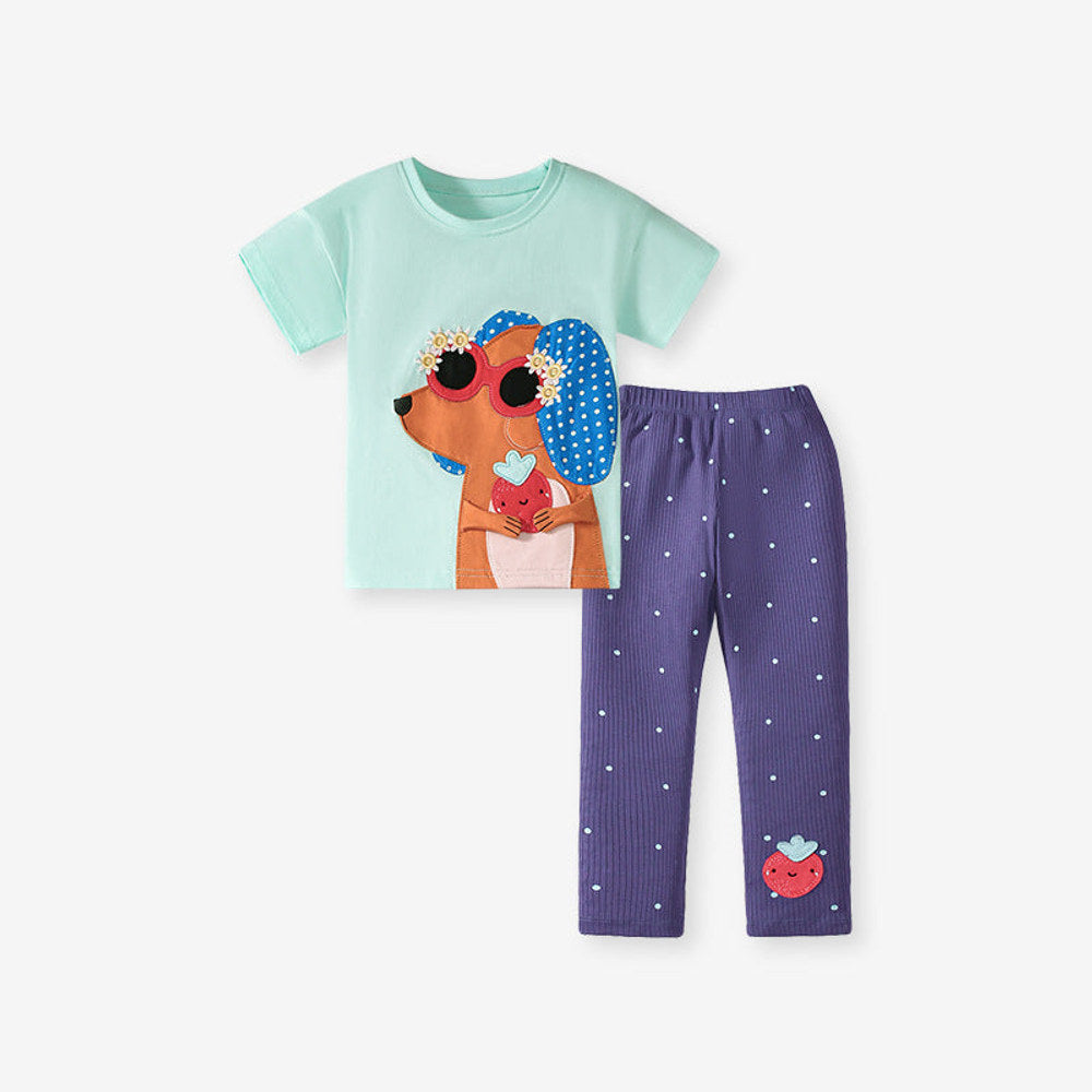 MyKids-USA® Baby Kids Puppy Cartoon Pattern T-shirt and Shorts Clothing Set for Girls