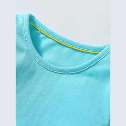MyKids-USA® Cartoon Short-sleeved Dress with Crew Neck for Stylish Girls