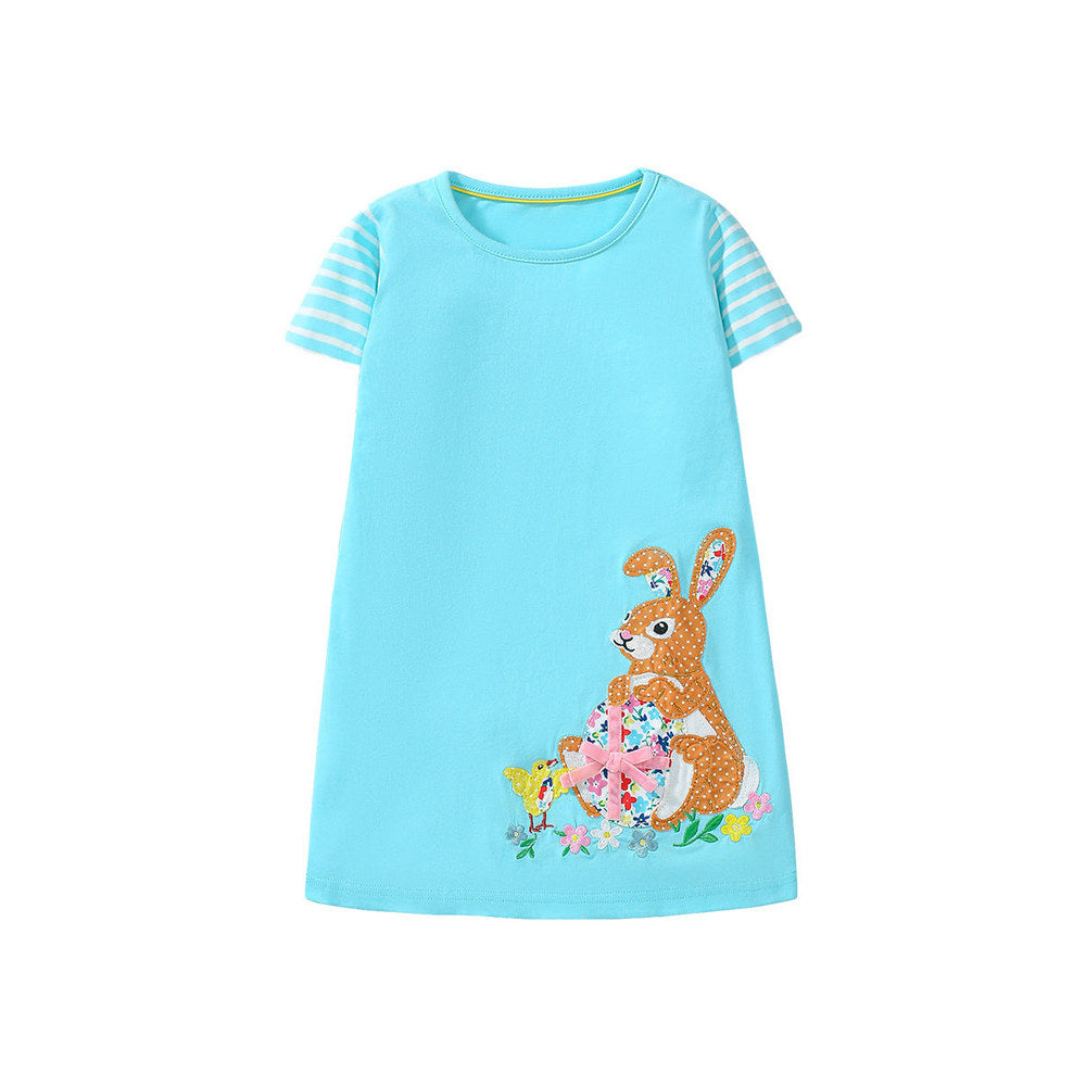 MyKids-USA® Cartoon Short-sleeved Dress with Crew Neck for Stylish Girls