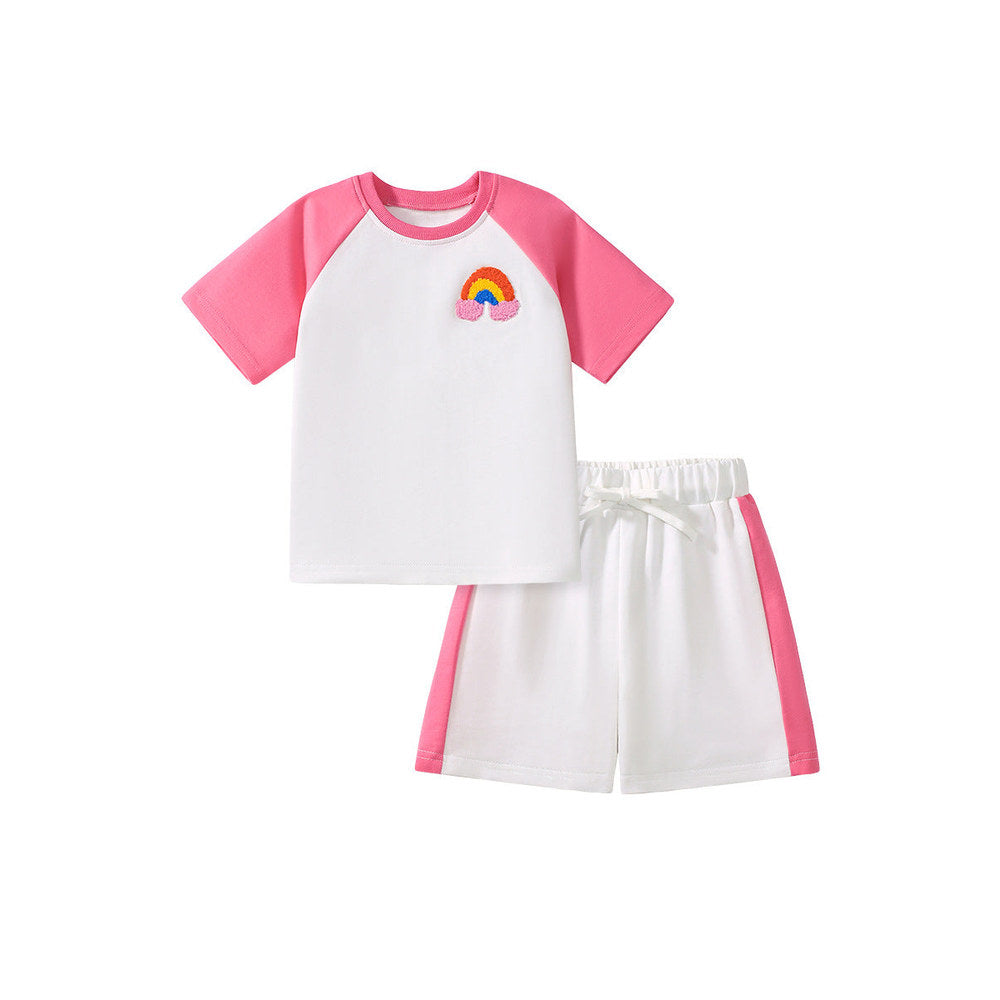 MyKids-USA® Baby Kids Rainbow Cartoon Pattern T-shirt and Shorts Clothing Set for Girls