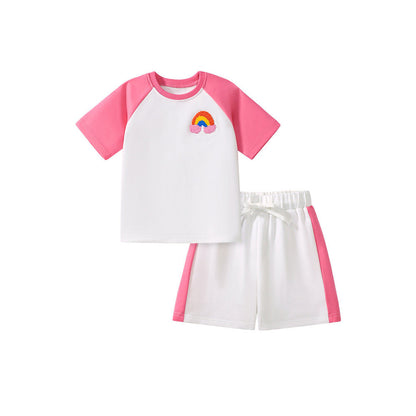 MyKids-USA® Baby Kids Rainbow Cartoon Pattern T-shirt and Shorts Clothing Set for Girls