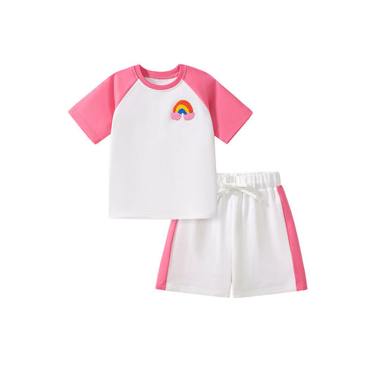 MyKids-USA® Baby Kids Rainbow Cartoon Pattern T-shirt and Shorts Clothing Set for Girls