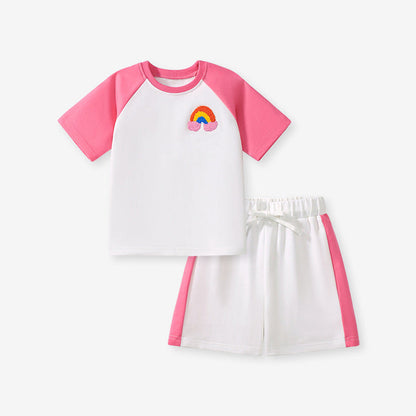 MyKids-USA® Baby Kids Rainbow Cartoon Pattern T-shirt and Shorts Clothing Set for Girls