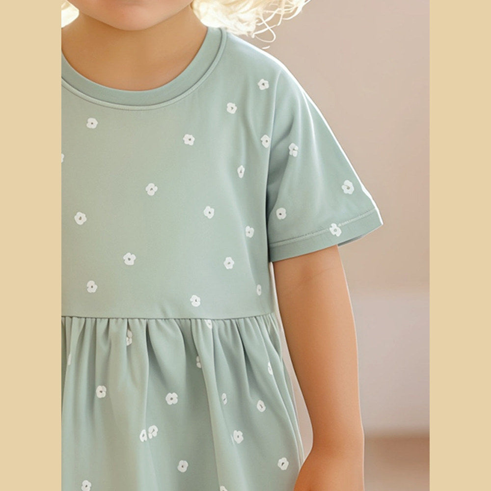 MyKids-USA® Cartoon Short-sleeved Dress with Crew Neck for Stylish Girls