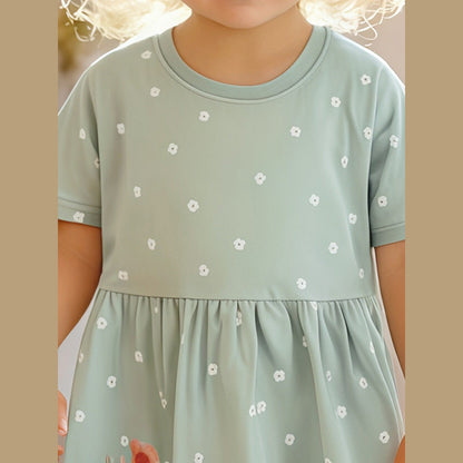 MyKids-USA® Cartoon Short-sleeved Dress with Crew Neck for Stylish Girls