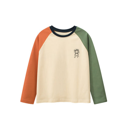 MyKids-USA® Kids Cartoon and Letters Printed Crew Neck Long Sleeves Color Patchwork Top