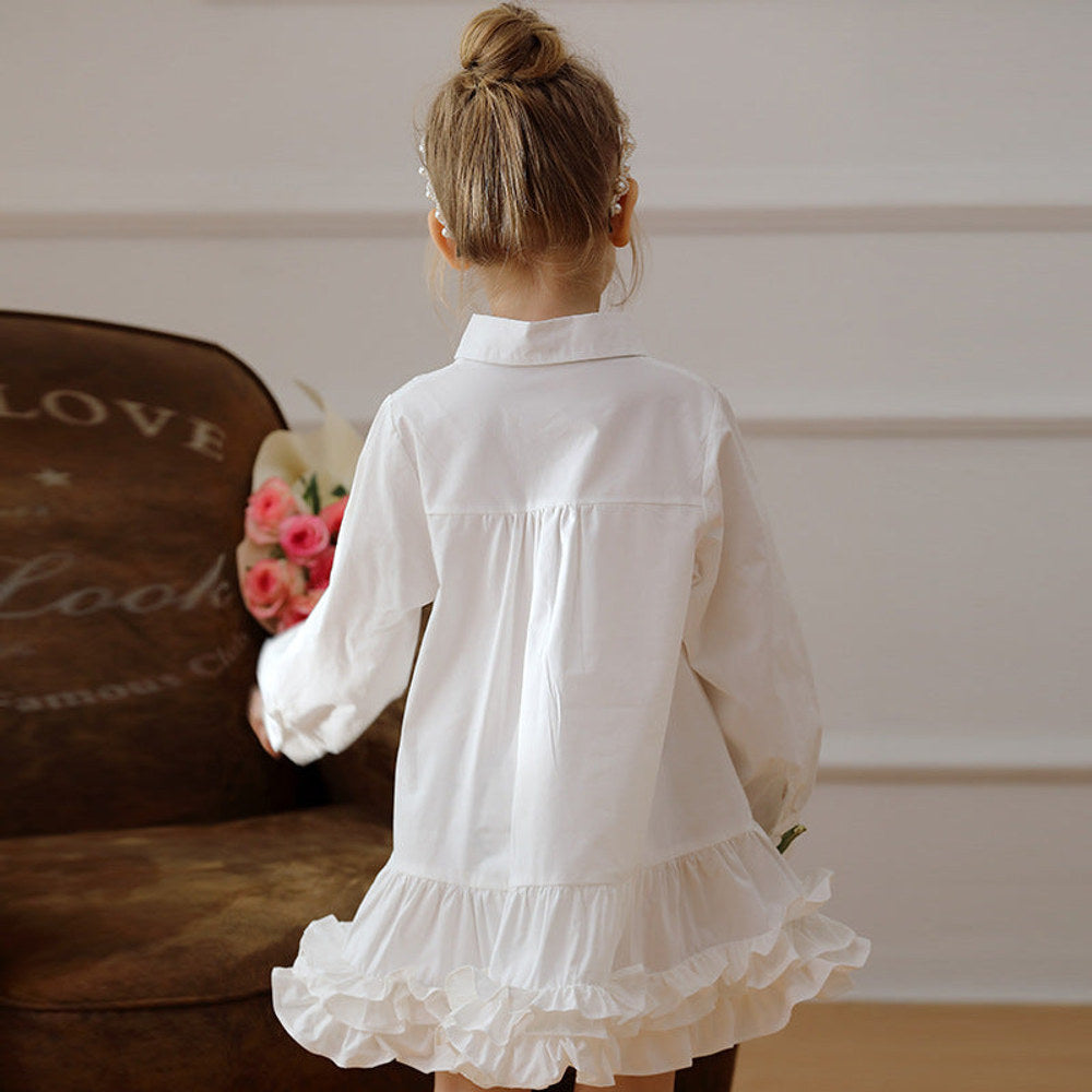 MyKids-USA® Solid Color Single Breasted Long-sleeved Dress for Stylish Girls