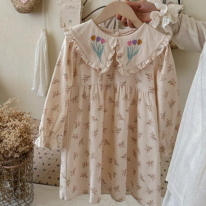MyKids-USA® Flowers Pattern Long-sleeved Dress for Stylish Girls
