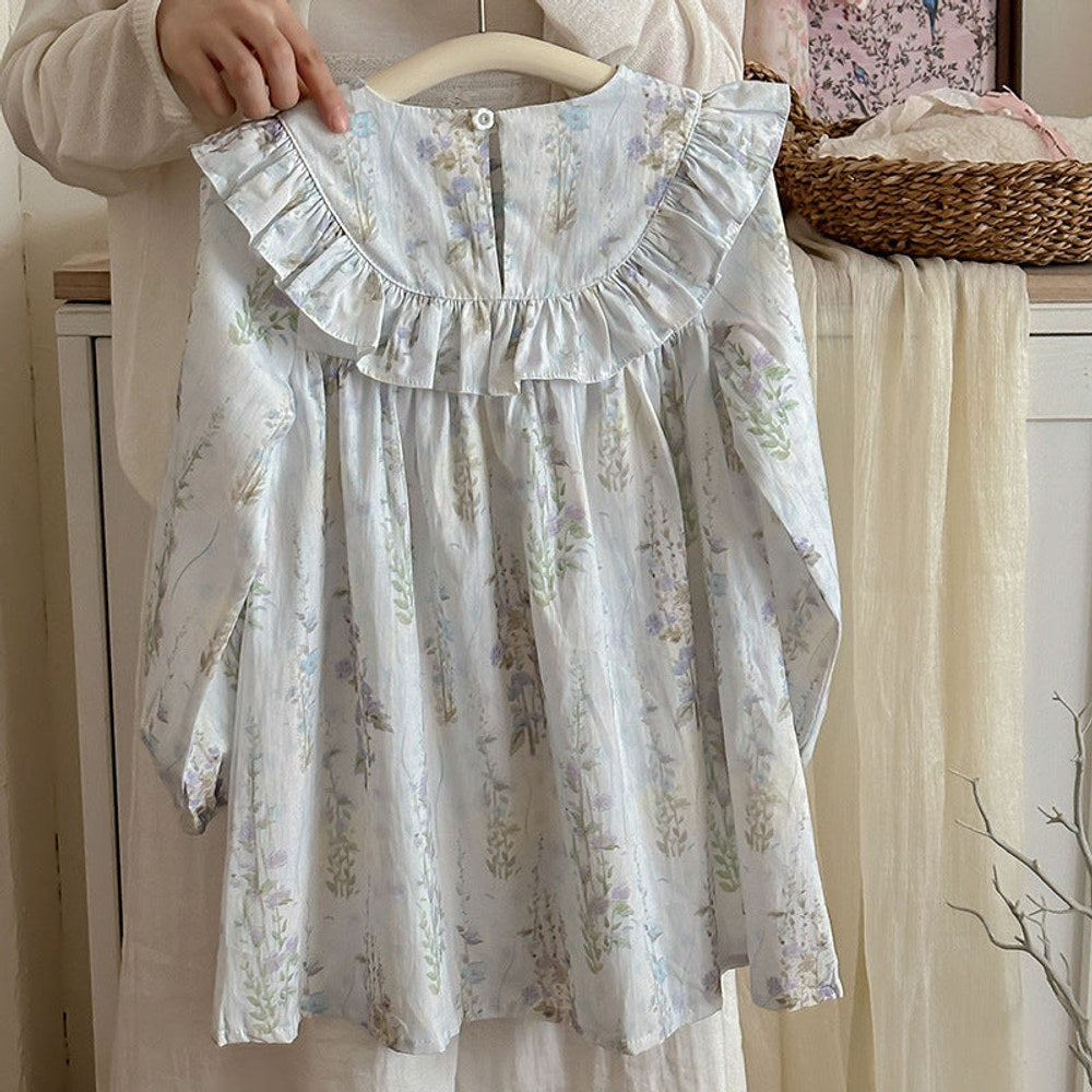 MyKids-USA® Flowers Print Crew Neck Long-sleeved Dress for Stylish Girls