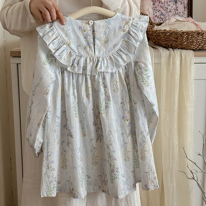 MyKids-USA® Flowers Print Crew Neck Long-sleeved Dress for Stylish Girls