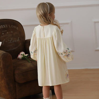 MyKids-USA® Vintage Flowers Embroidered Long-sleeved Dress for Stylish Girls