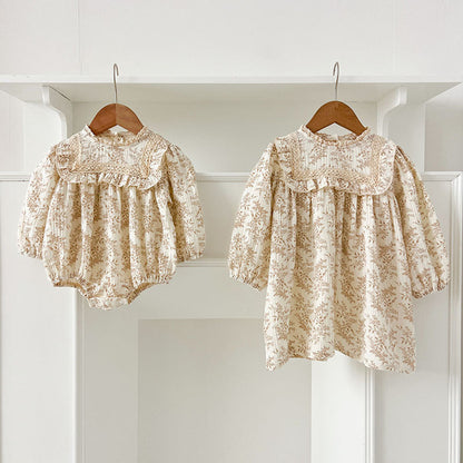 MyKids-USA® Baby Girls French-style Floral Long-sleeved bodysuit or Dress – Princess Sister Matching