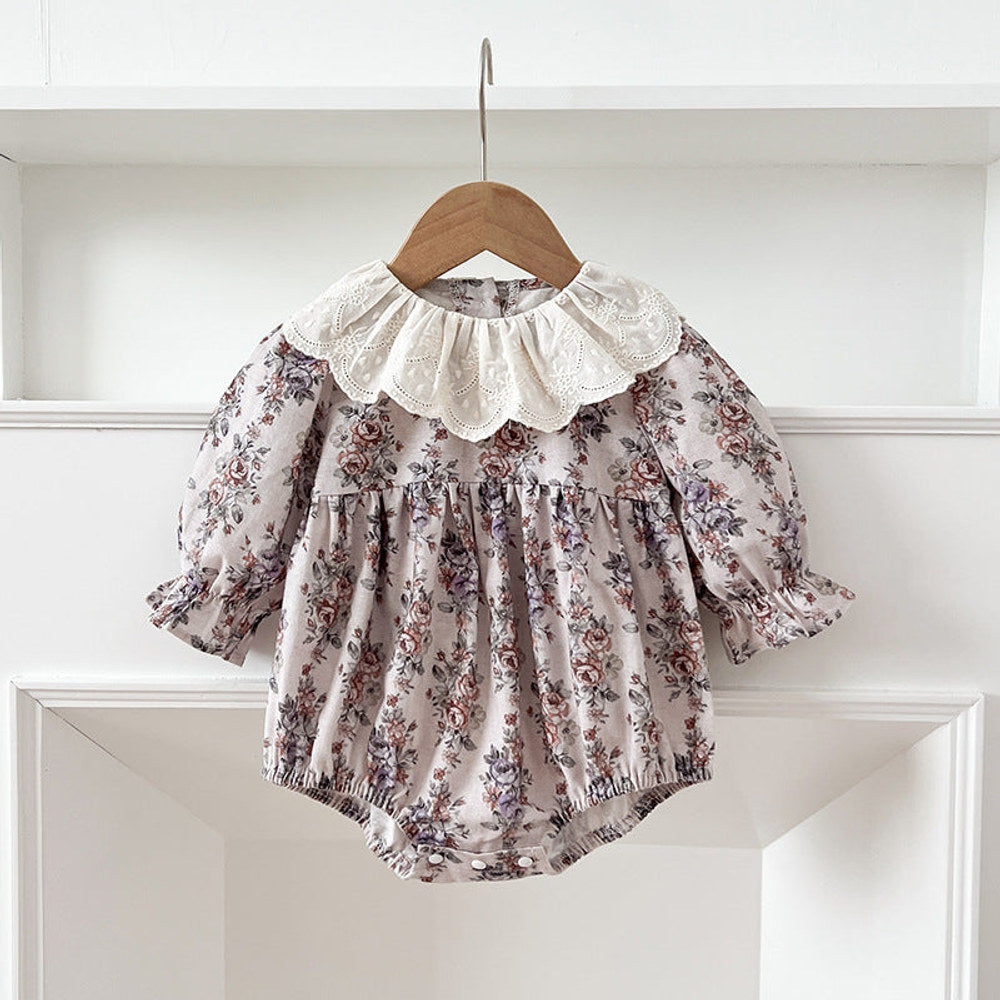 MyKids-USA® Baby Girls French-style Floral Printed Long-sleeved bodysuit or Dress – Princess Sister Matching