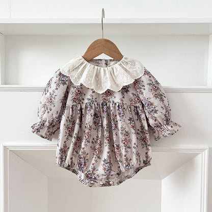 MyKids-USA® Baby Girls French-style Floral Printed Long-sleeved bodysuit or Dress – Princess Sister Matching