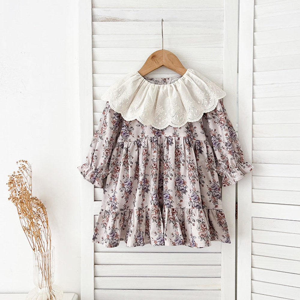 MyKids-USA® Baby Girls French-style Floral Printed Long-sleeved bodysuit or Dress – Princess Sister Matching