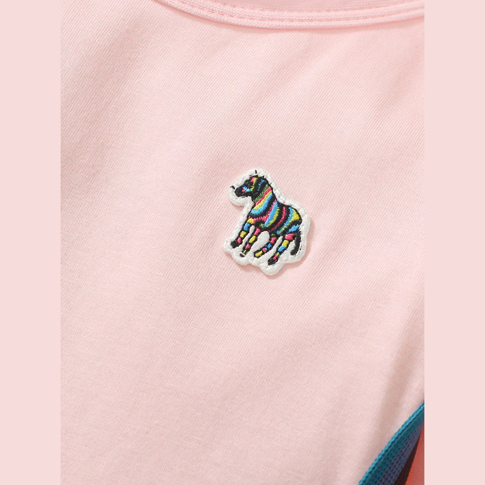 MyKids-USA® Puppy Logo Short-sleeved Striped Dress with Crew Neck for Stylish Girls