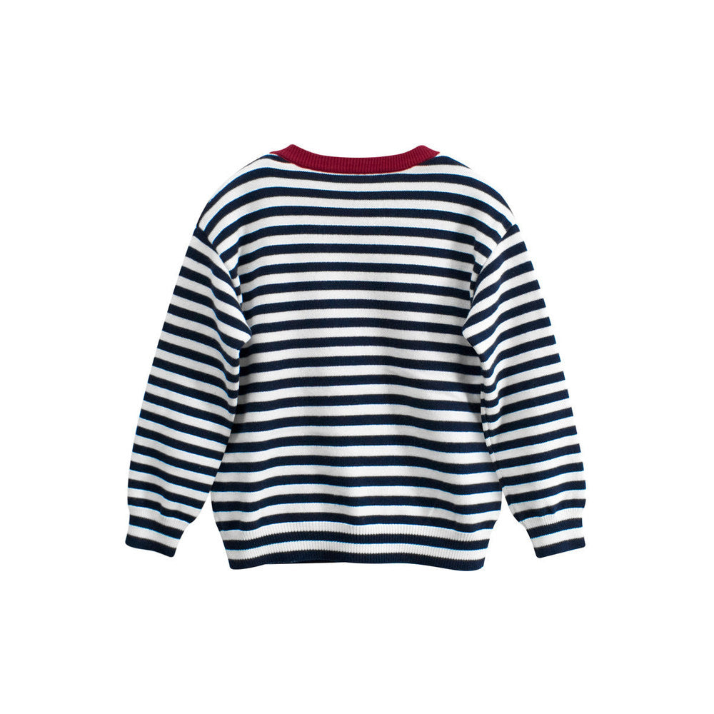 MyKids-USA® Baby Kids Puppy Logo and Striped Pattern Crew Neck Long Sleeves Knitted Top