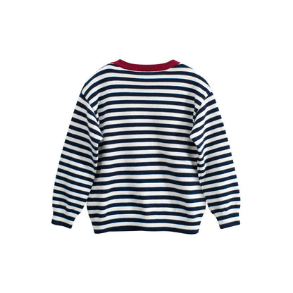 MyKids-USA® Baby Kids Puppy Logo and Striped Pattern Crew Neck Long Sleeves Knitted Top