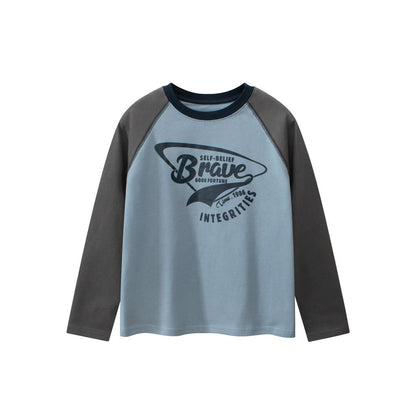 MyKids-USA® Kids Letters Pattern Crew Neck Long Sleeves Color Patchwork Top