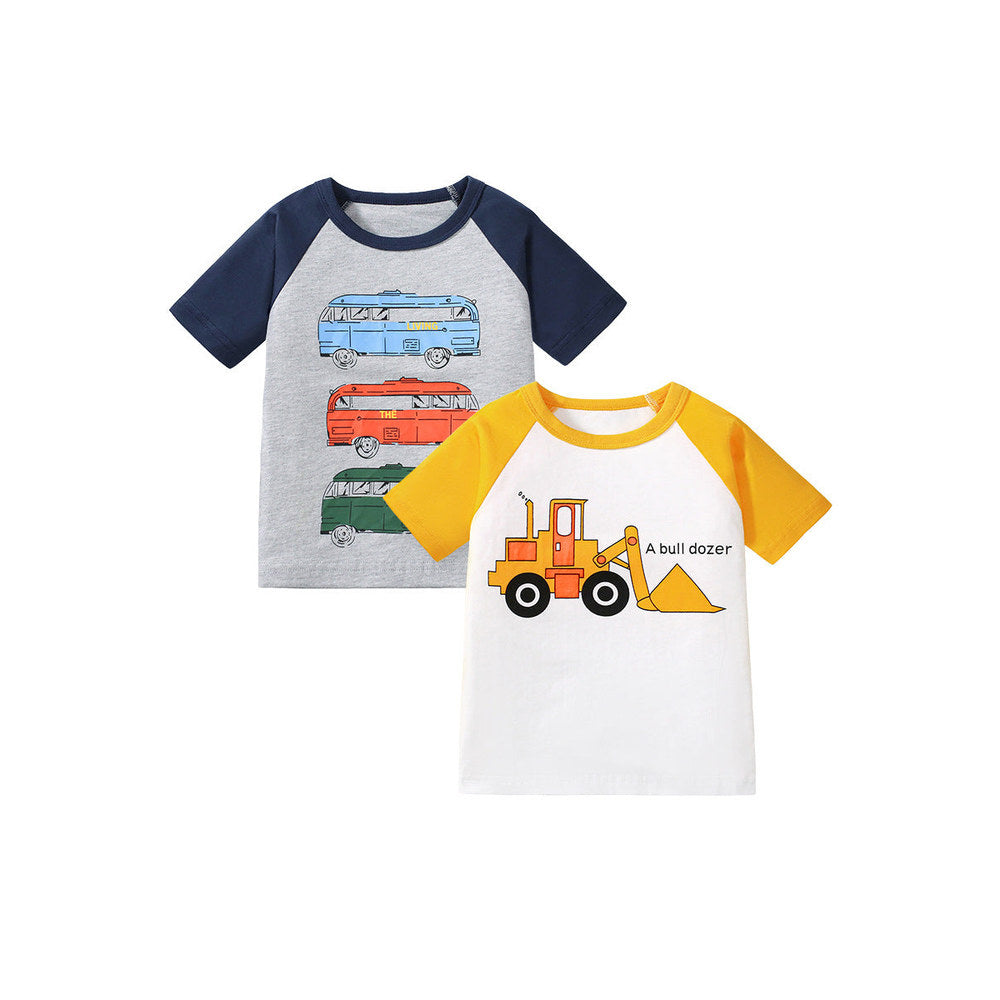MyKids-USA® Boys’ Vehicles Cartoon Pattern Short Sleeves T-shirt in European and American Style for