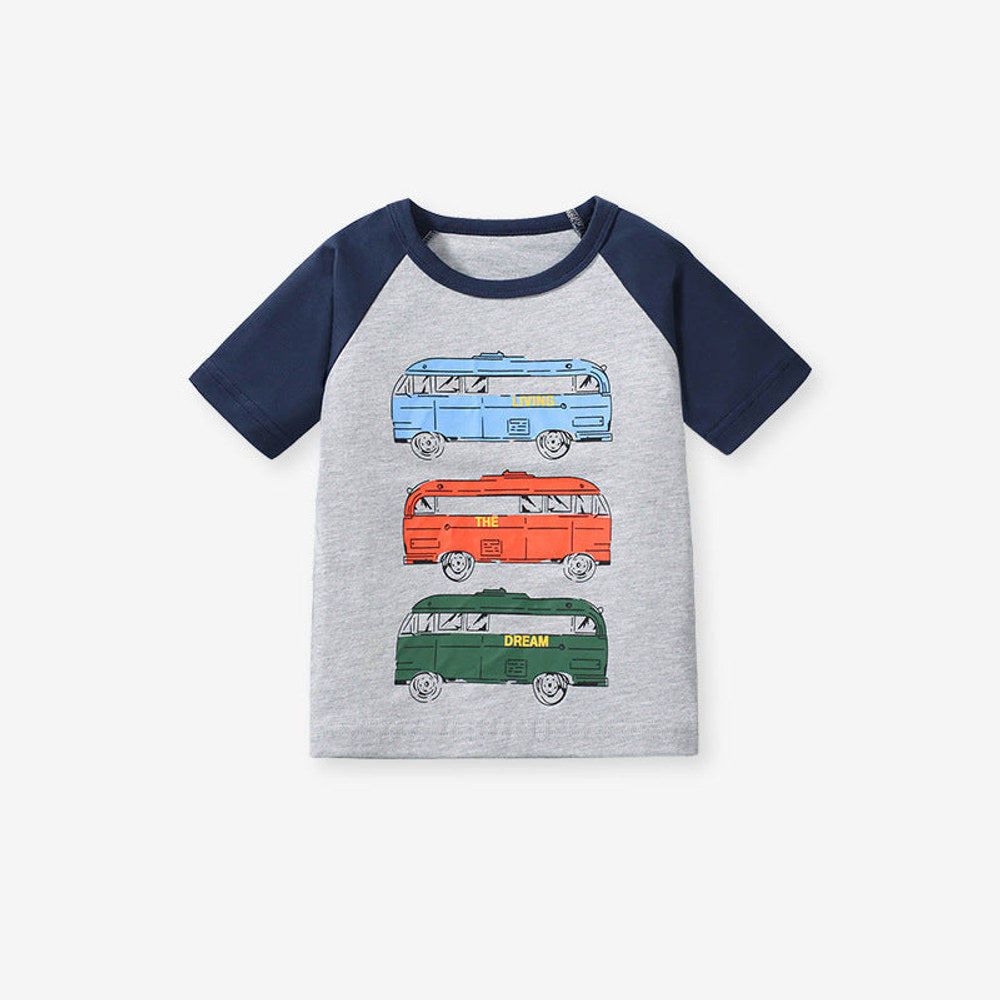 MyKids-USA® Boys’ Vehicles Cartoon Pattern Short Sleeves T-shirt in European and American Style for